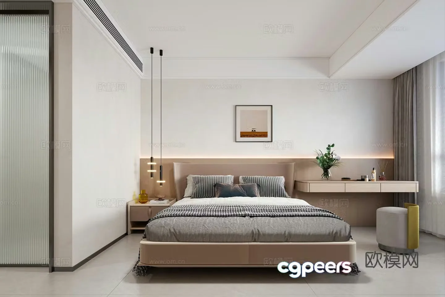 Modern bedroom modern bed chandelier bedside background 3d model