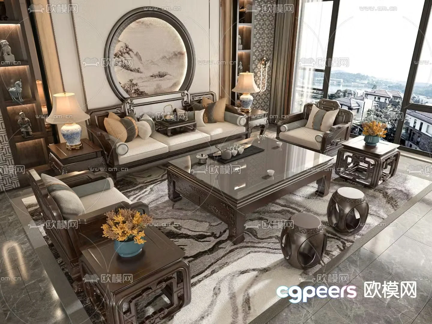 New Chinese style modular sofa 3d model