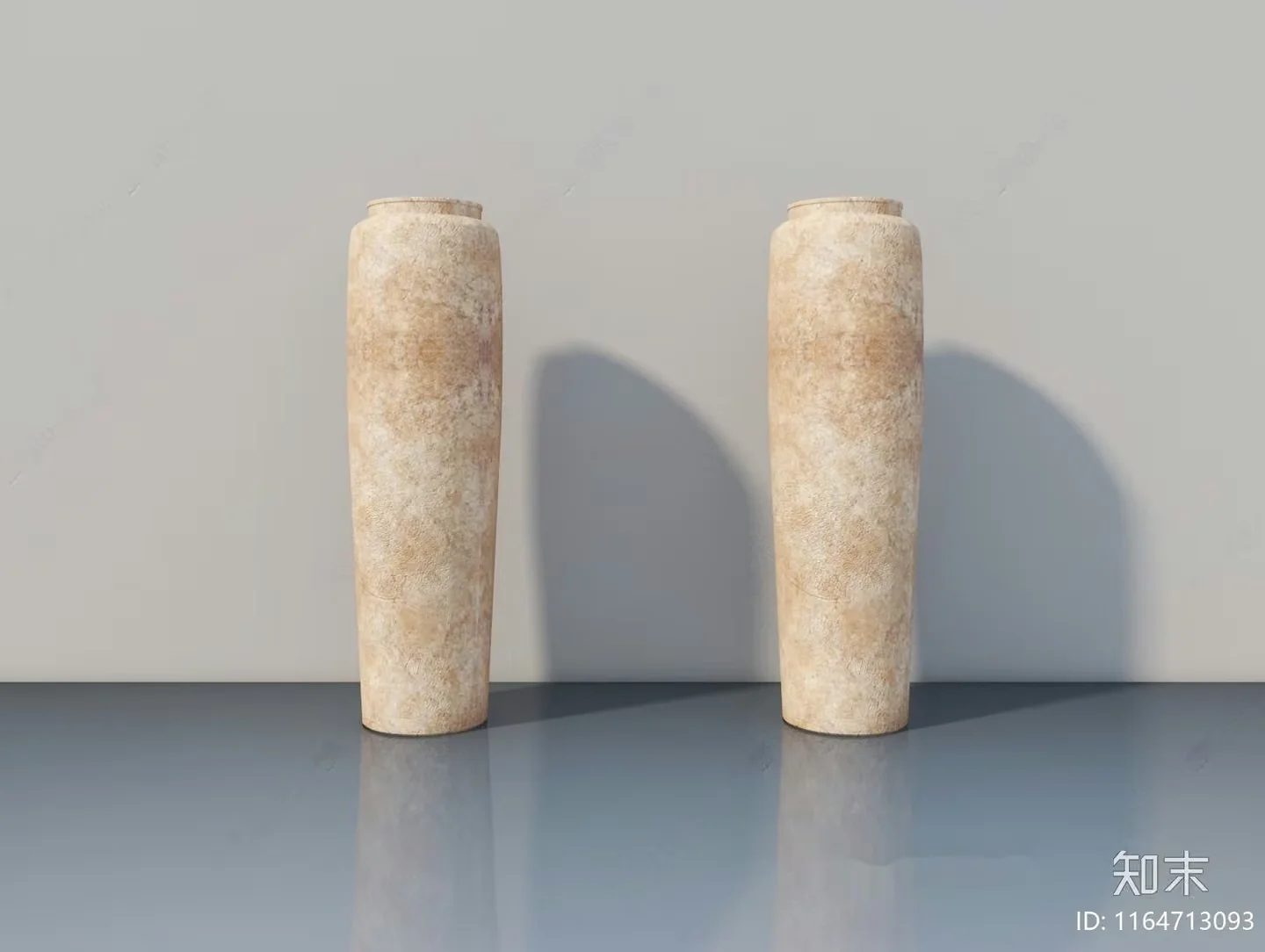 Two Beige Cylindrical Objects On A Reflective Surface 3D Model – 19067 – VRAY Render