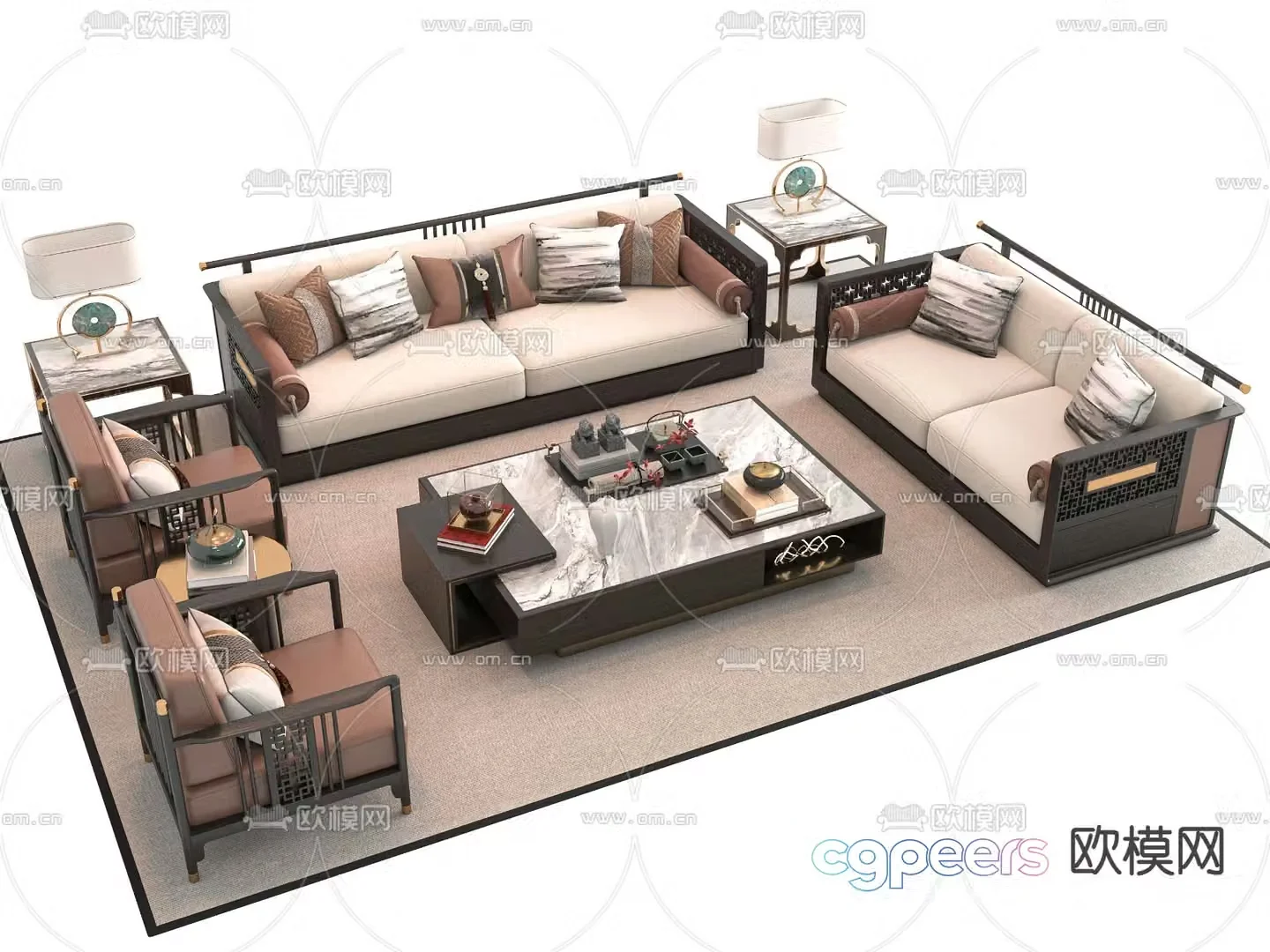 New Chinese style modular sofa 3d model