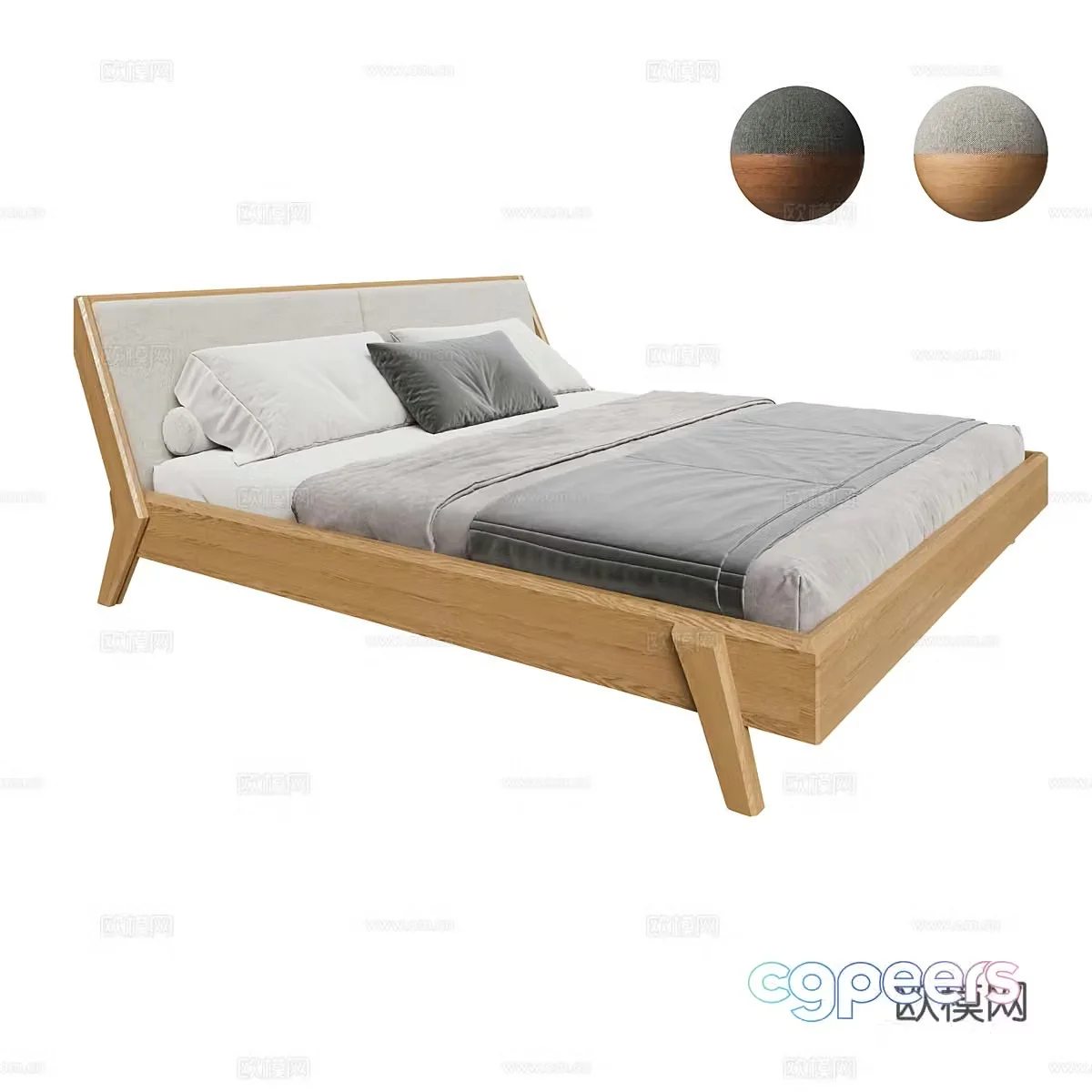 Nordic simple double bed double bed simple bed bedroom bed pillow 3d model