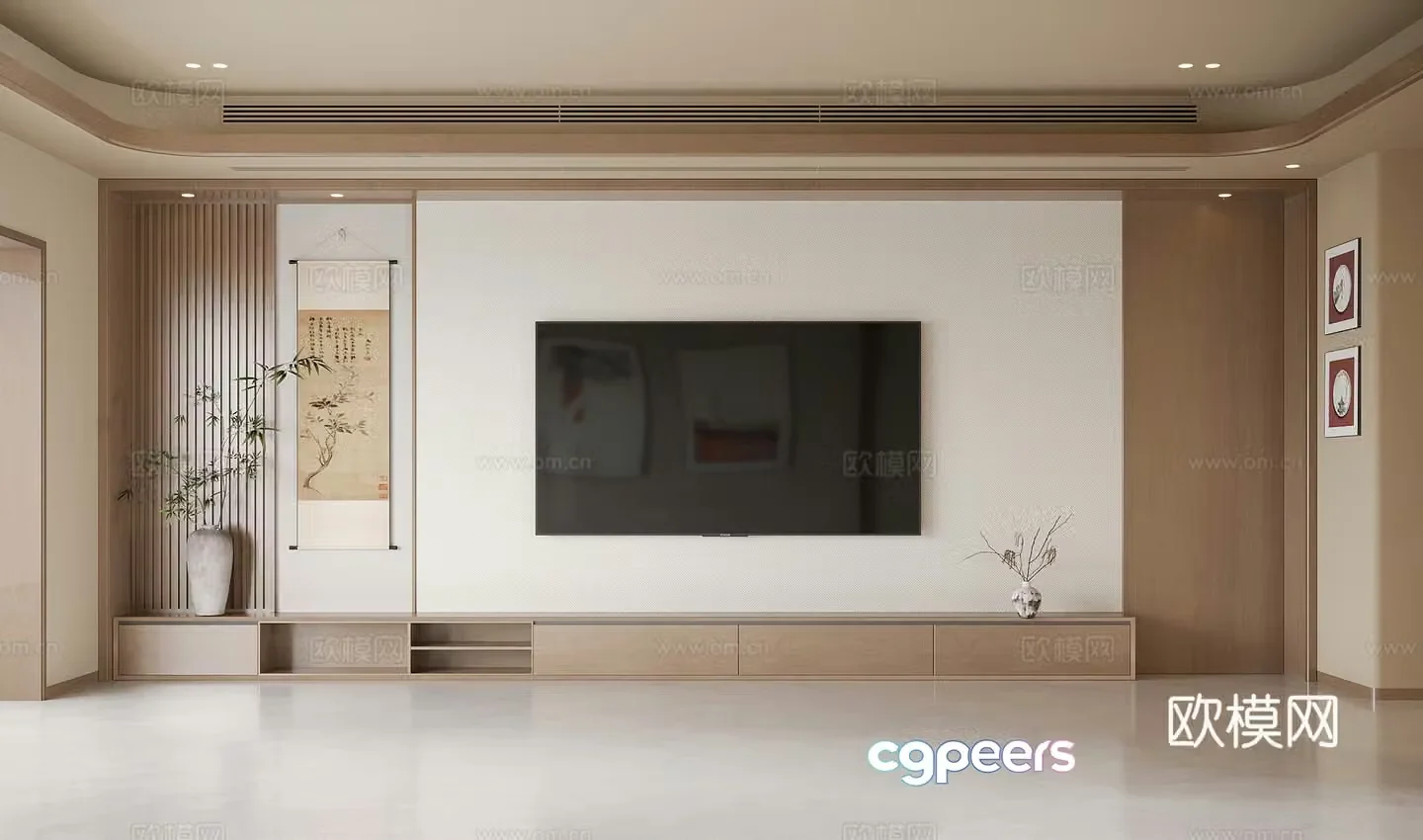 New Chinese style TV background wall TV wall 3D model