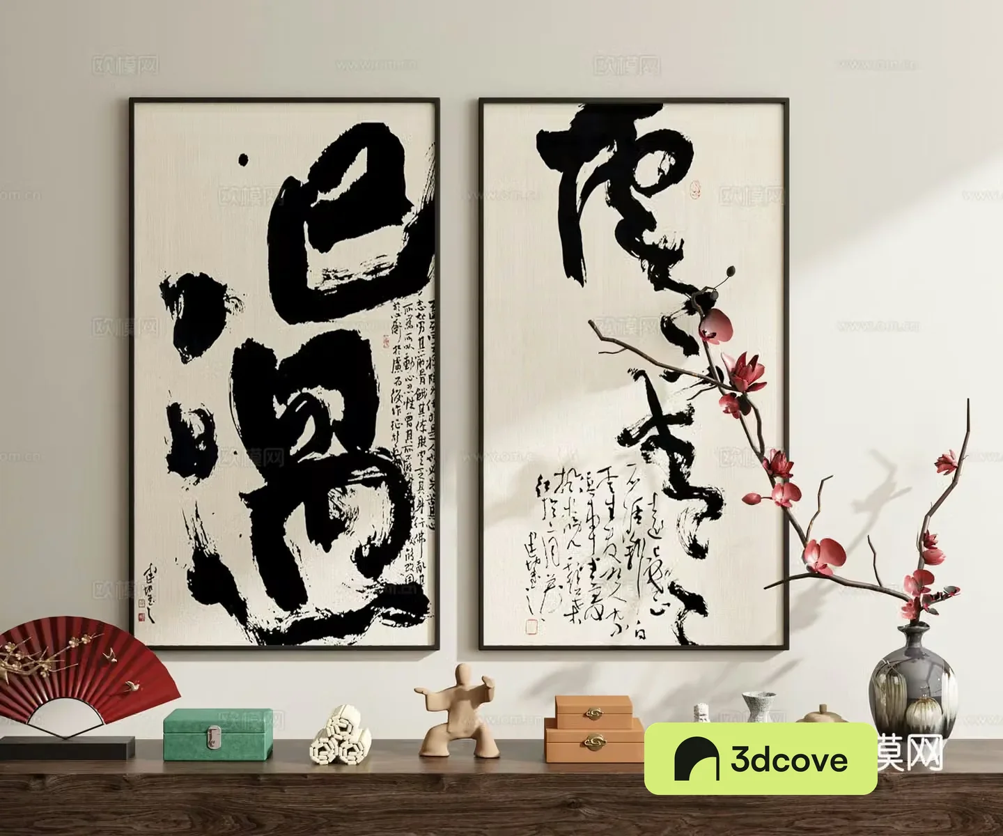 New Chinese-style artistic characters calligraphy and painting decorations 3D models