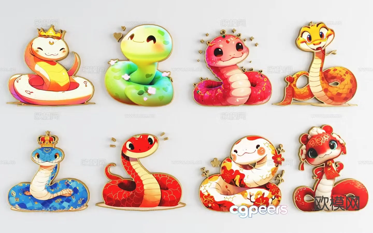 National trend of the Year of the Snake silhouette Snake zodiac 3D model