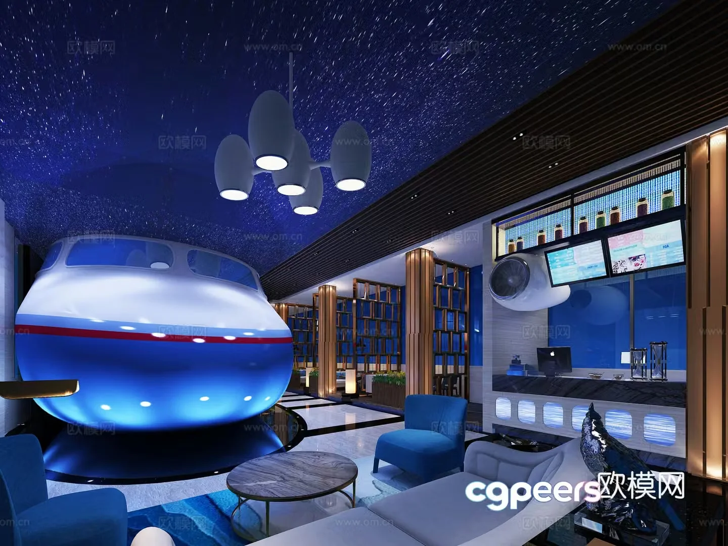 Modern airplane theme restaurant Internet celebrity restaurant 3D model