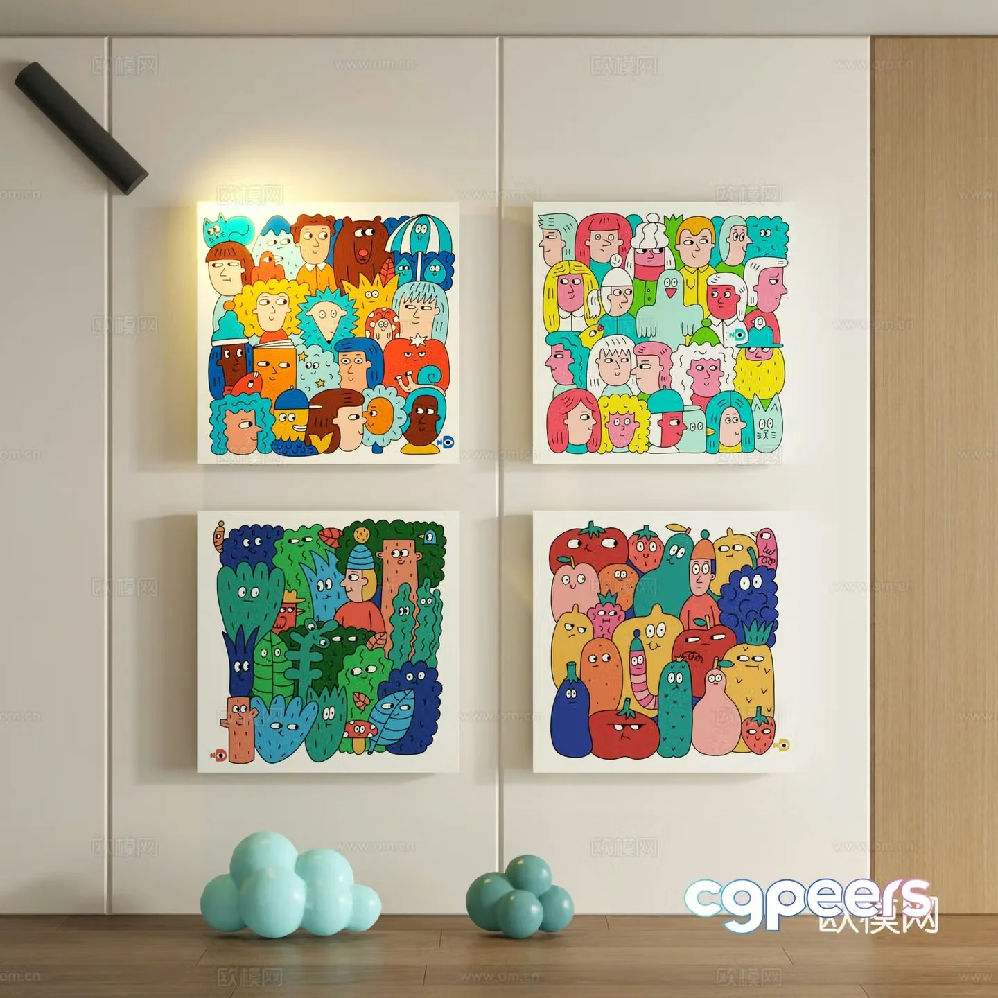 Modern children cartoon doodle decorative painting 3d model