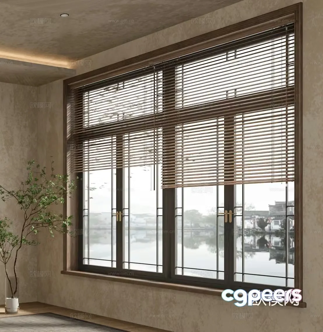 New Chinese style wooden windows blinds lattice windows 3D model