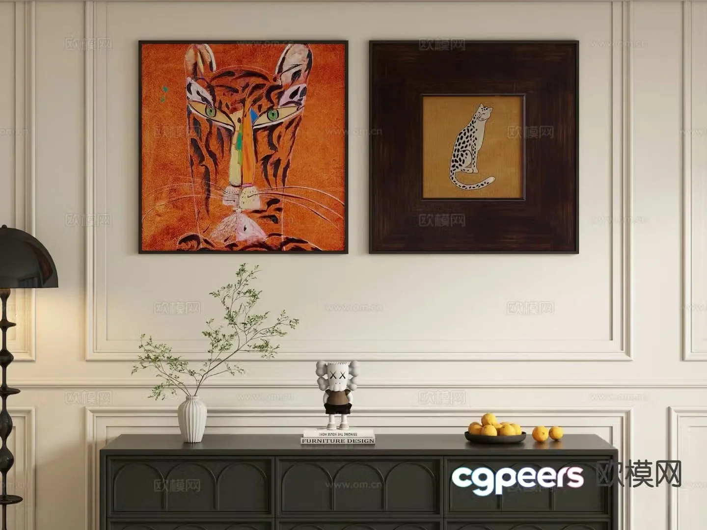 Modern animal painting oil painting decorative painting 3d model