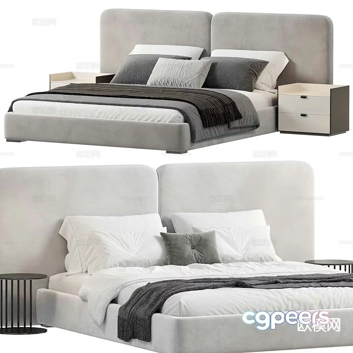 Italian high back double bed 3d model
