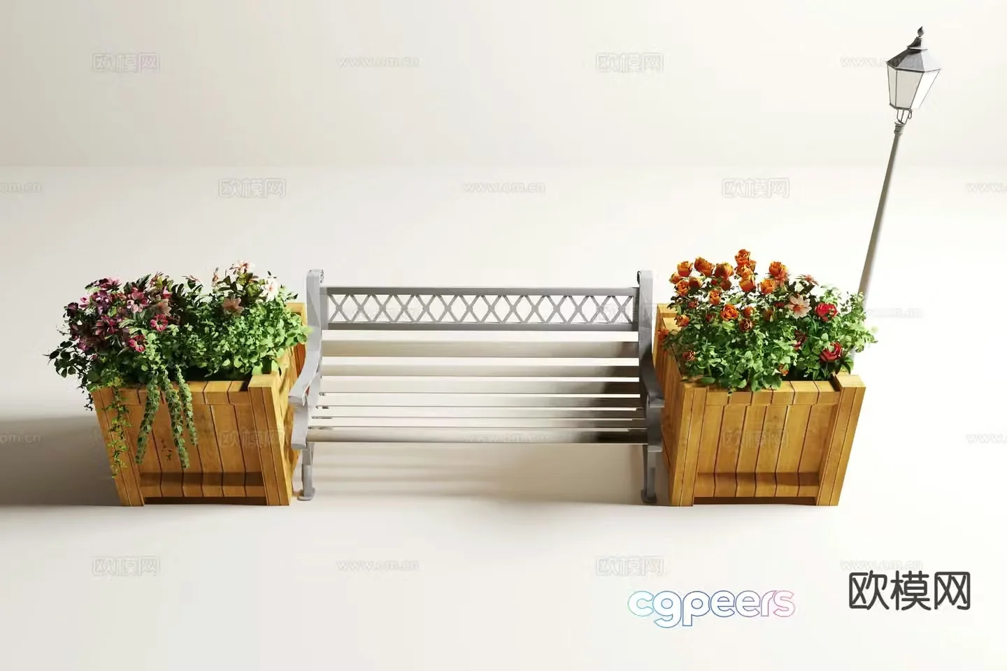 Flower box Anticorrosion wood flower box Outdoor chair 3D model