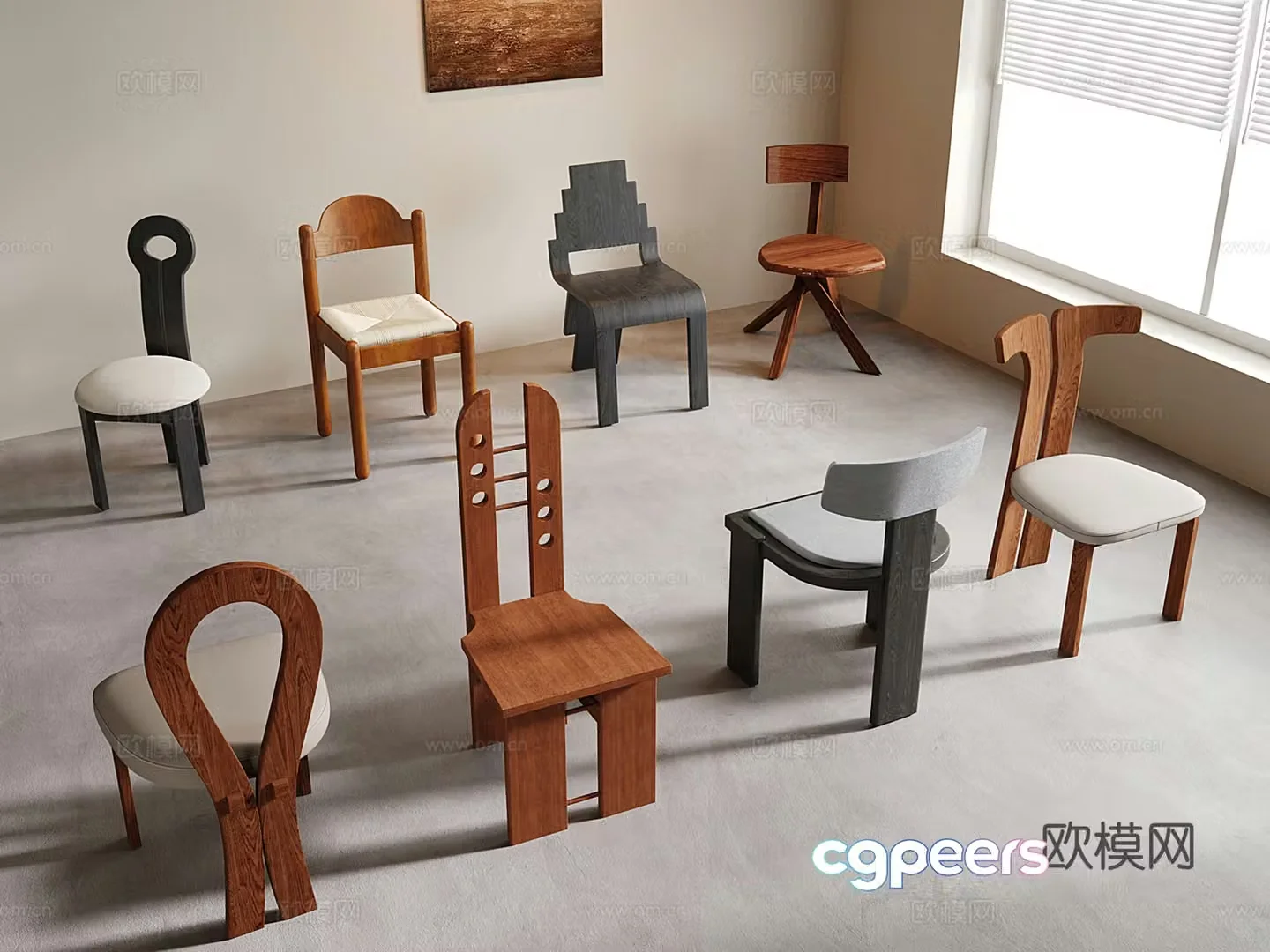 Medium style dining chair wooden chair single chair leisure chair 3d model
