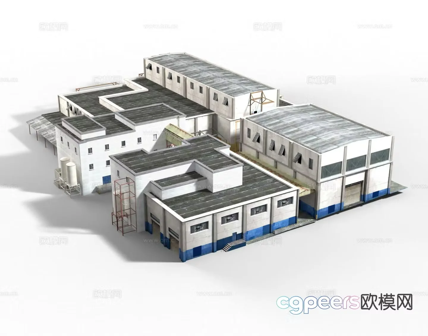 Industrial factory building 3D model of industrial park construction