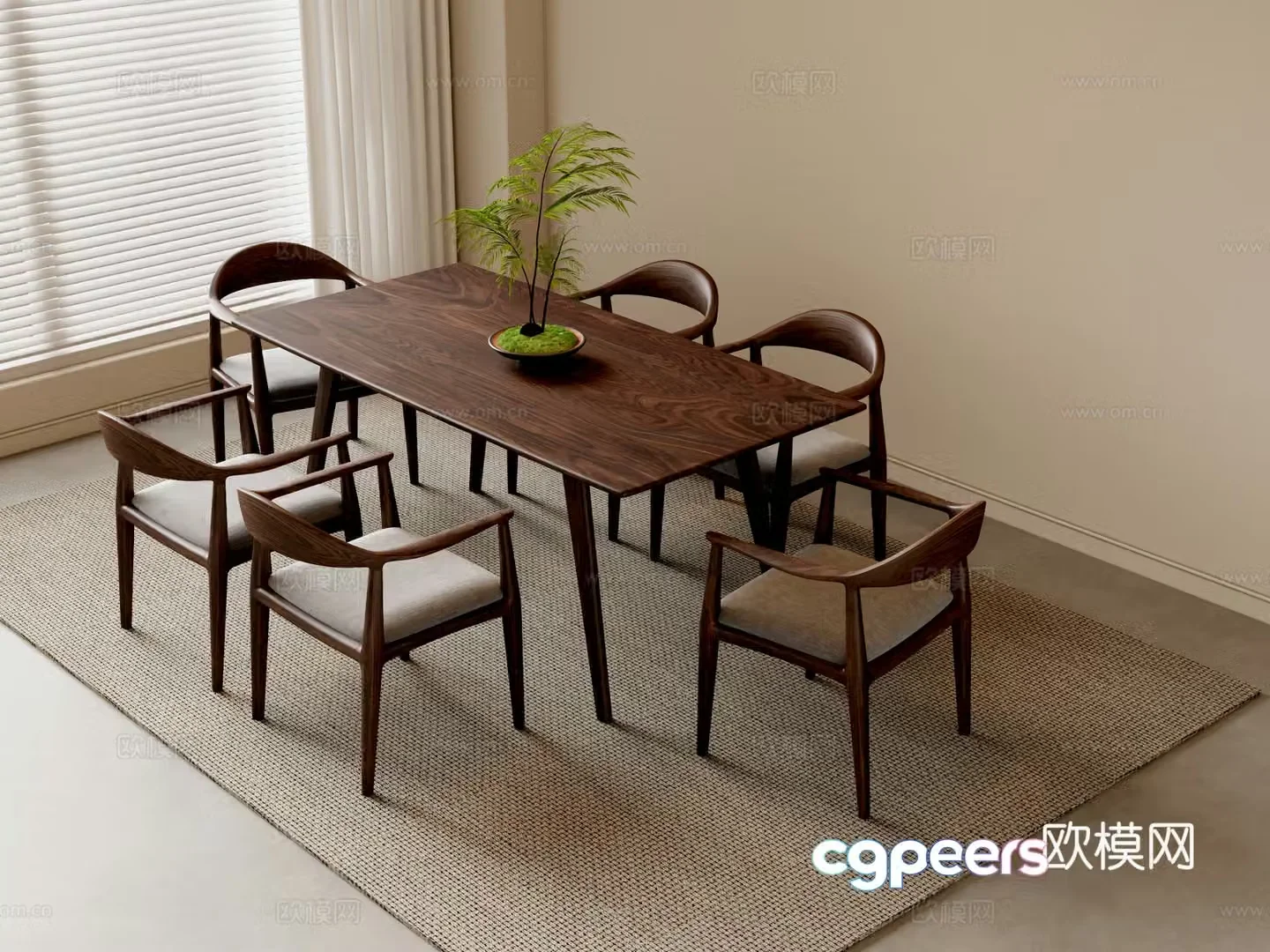 New Chinese dining table and chairs 3d model