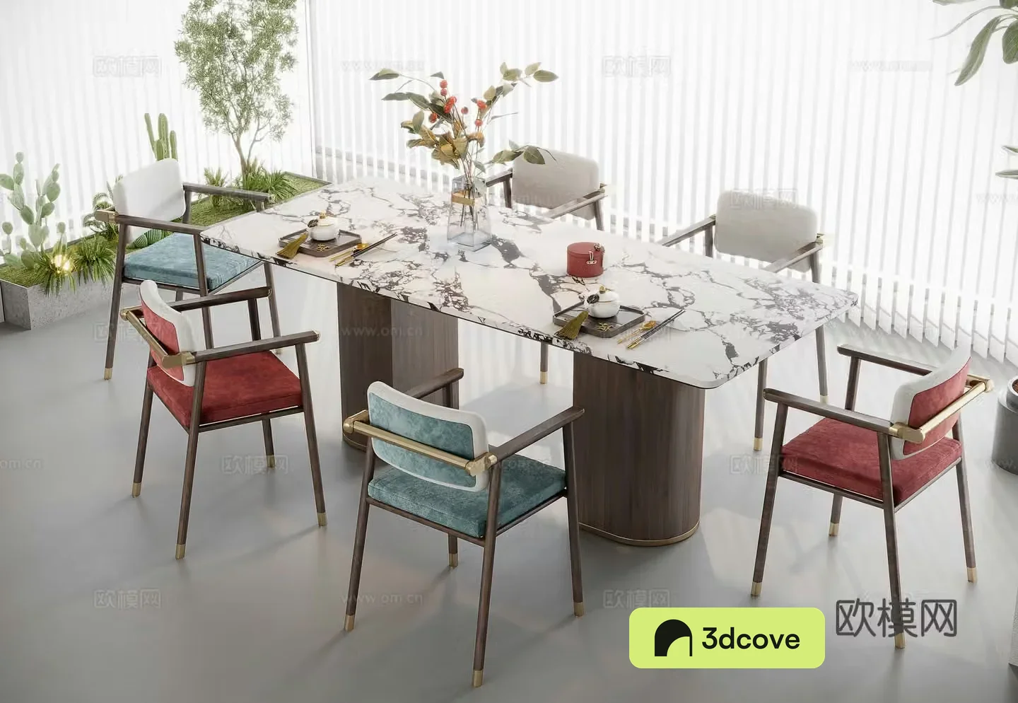 New Chinese style dining table and chairs marble dining table