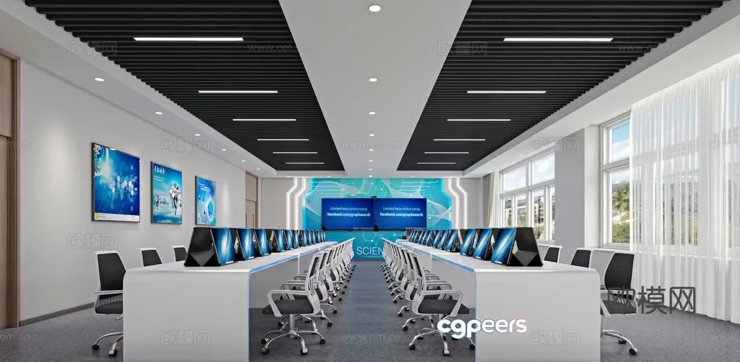 Modern computer room classroom 3D model