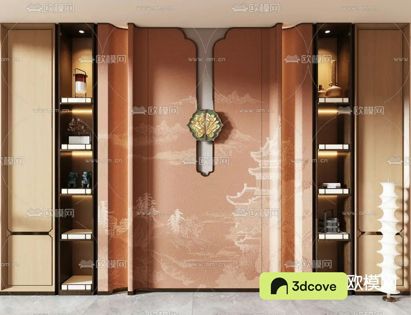 New Chinese style background wall landscape wall decorative cabinet