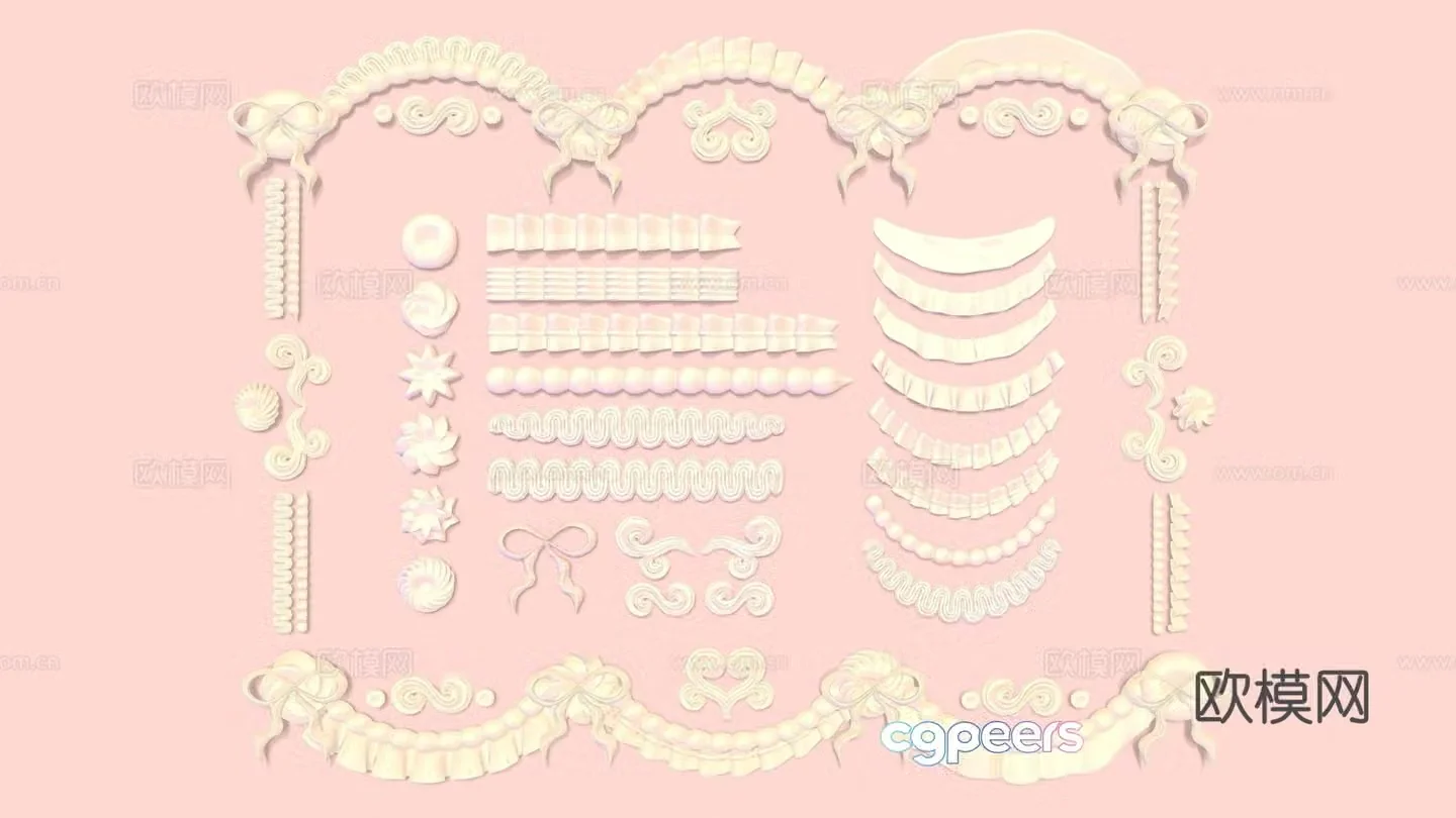 Food and beverage Cream styling Cream lace Cake decoration Cream 3d model