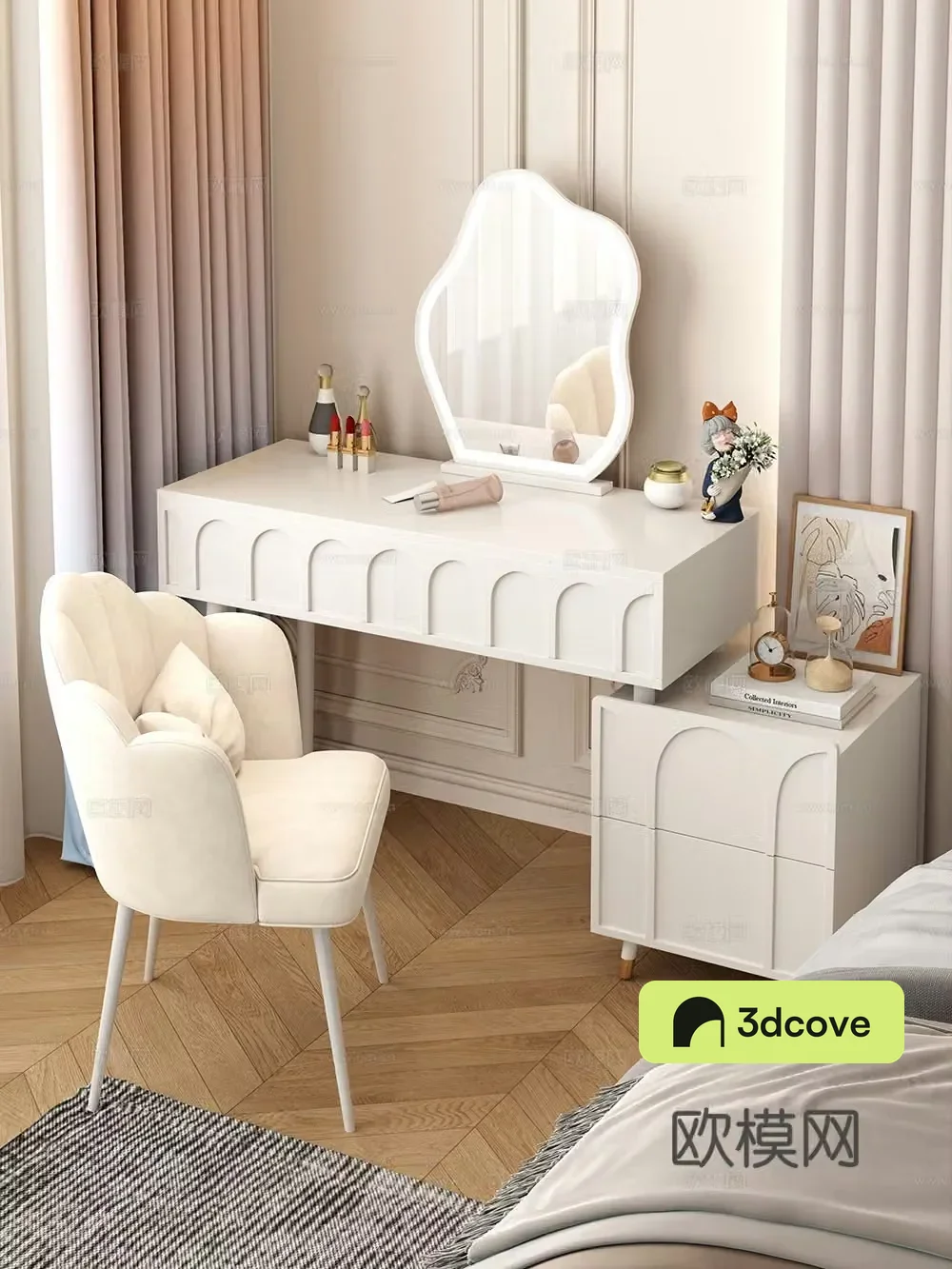 Cream style dressing table makeup stool combination dressing table makeup stool mirror decoration hanging painting