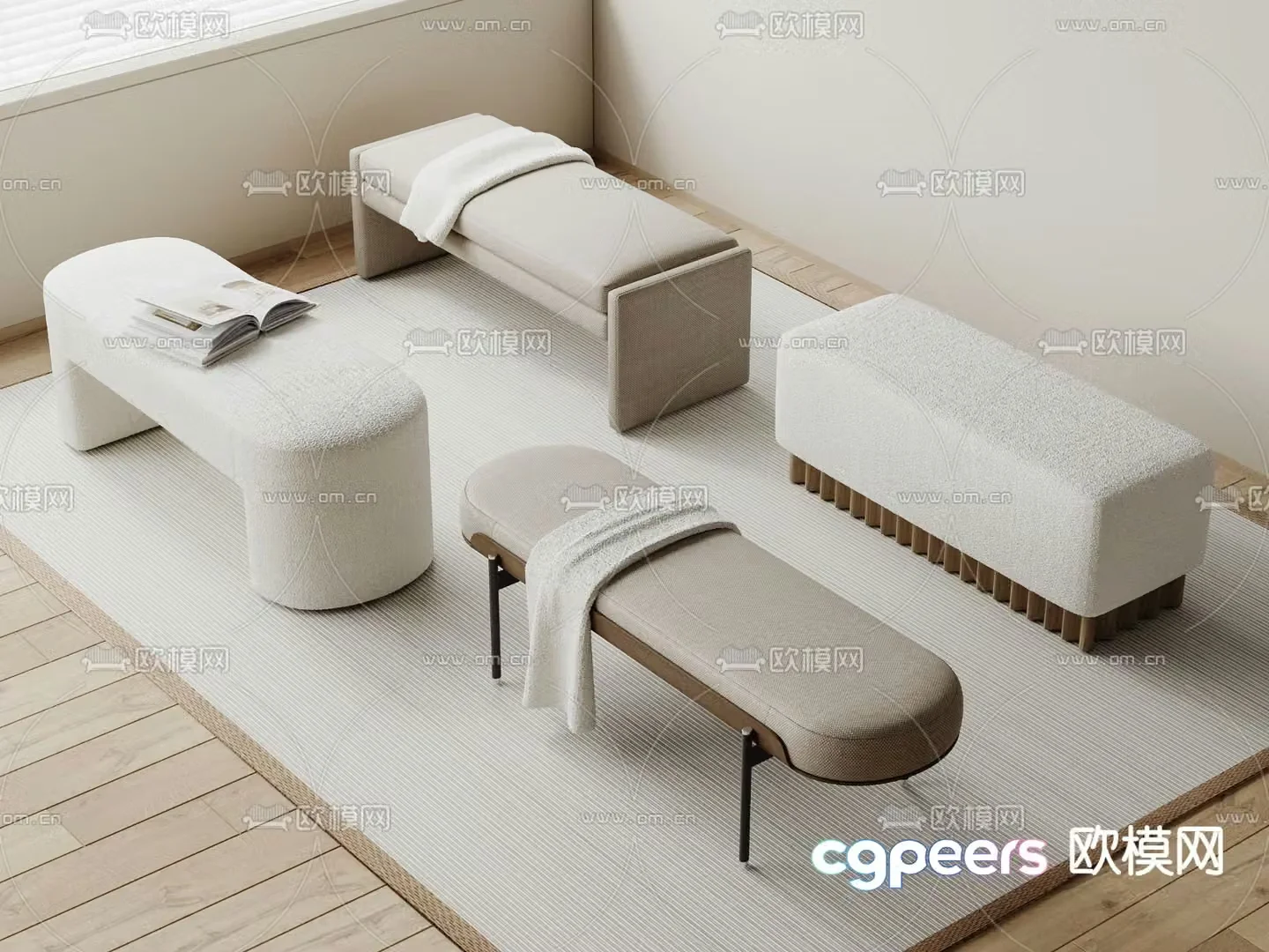 Cream style sofa stool footrest 3d model
