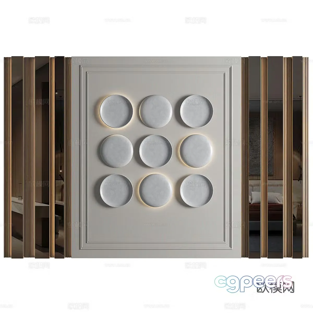 New Chinese style light luxury background wall 3D model