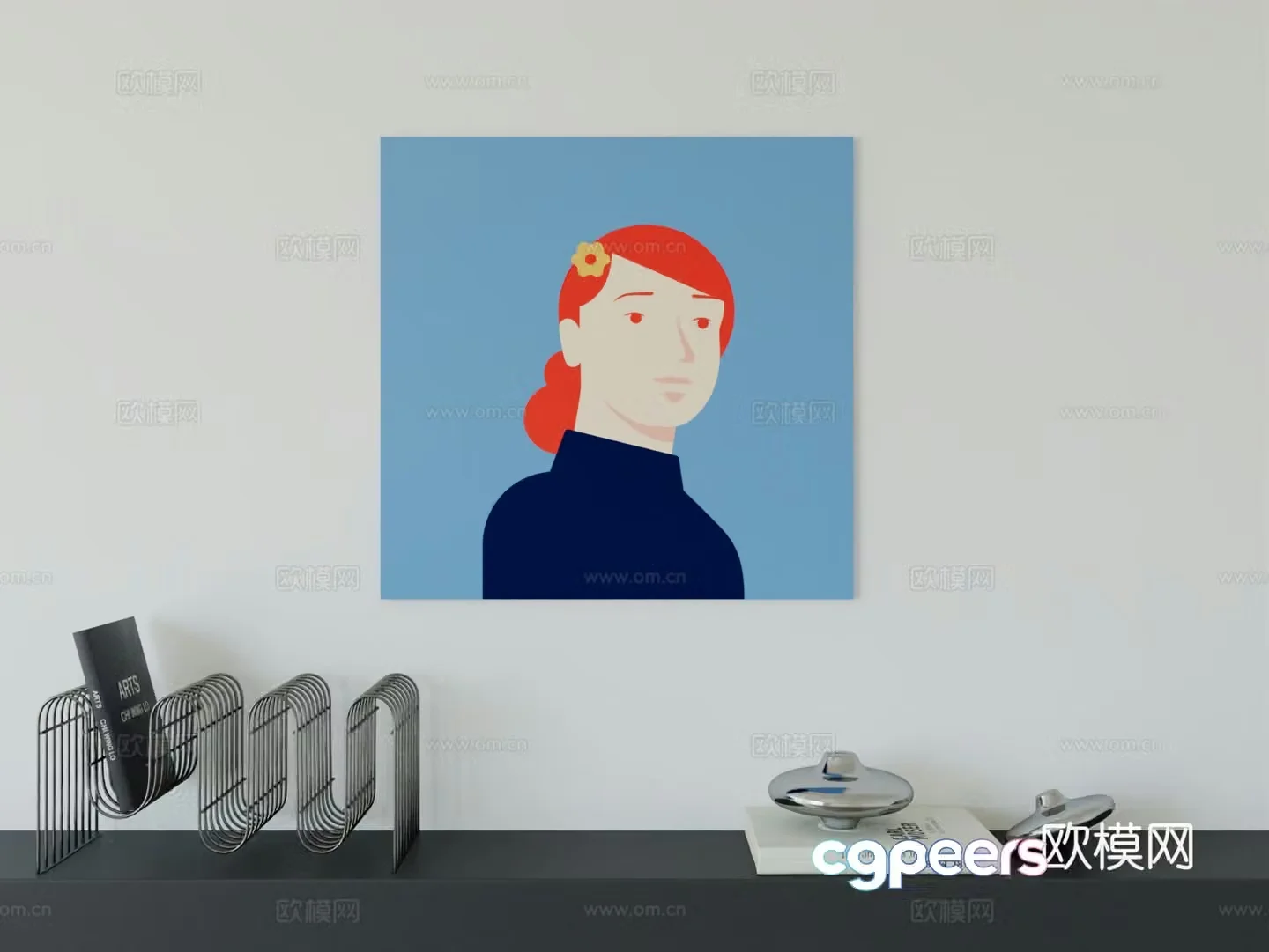 Modern minimalist cute cartoon character boy room girl room hanging painting 3d model