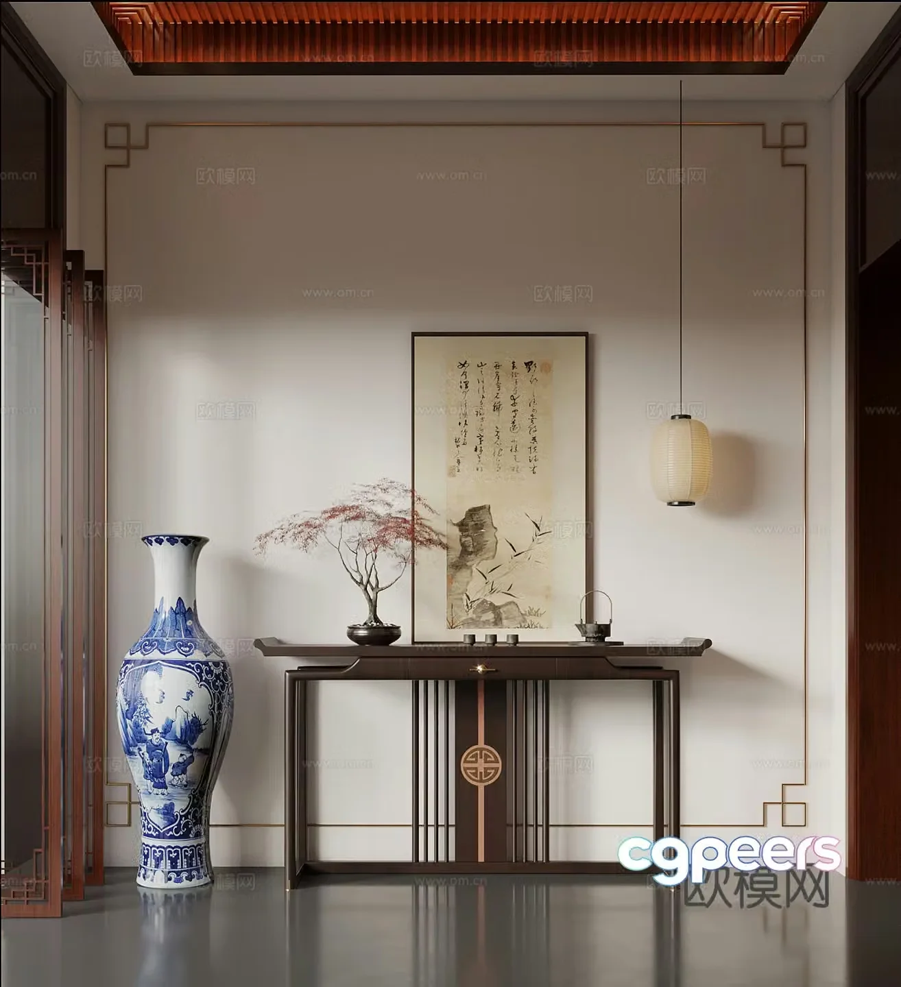 25 new Chinese style entrance cabinet case end view 3D model