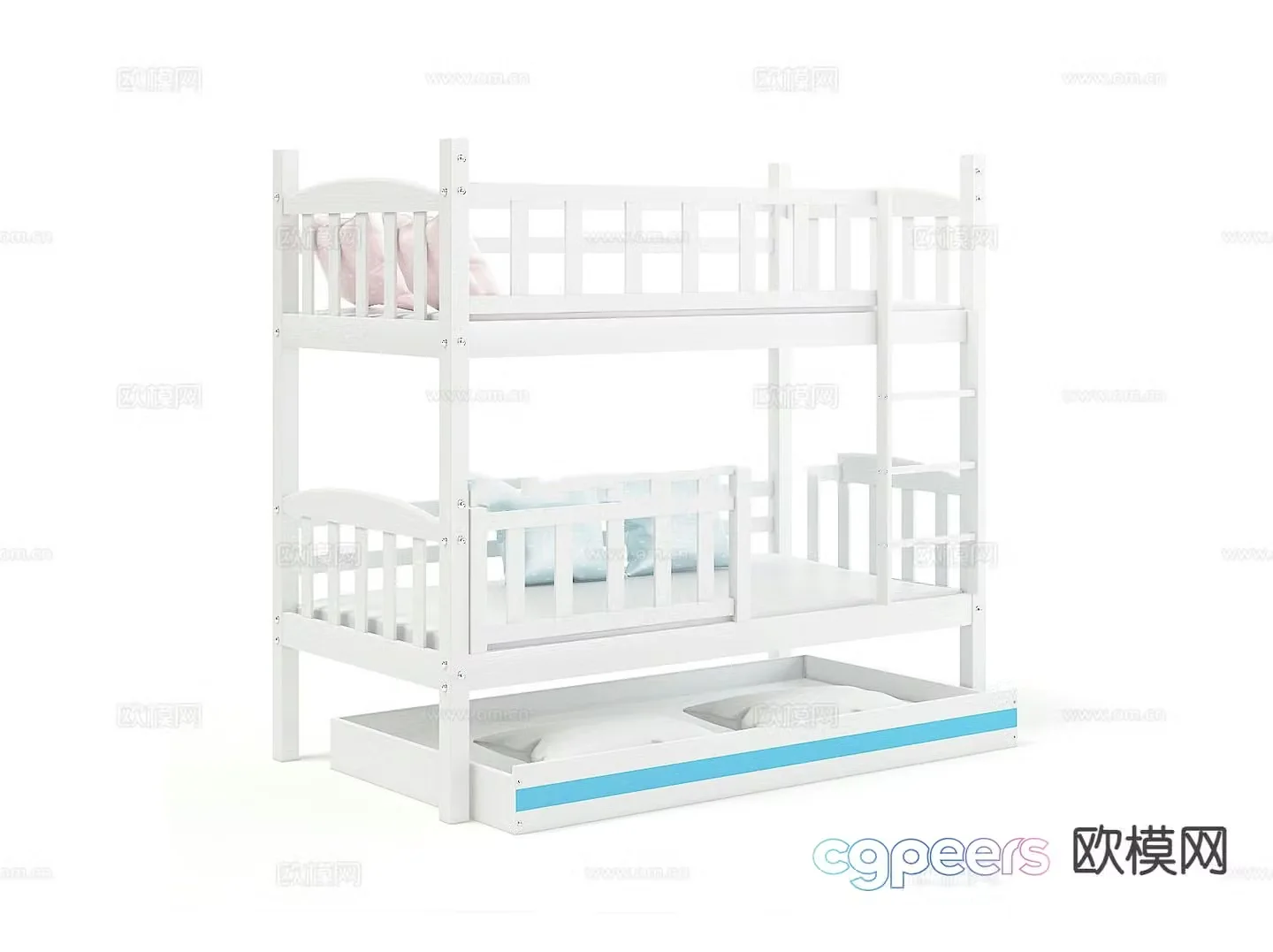 Bunk bed single bed dormitory bed 3d model