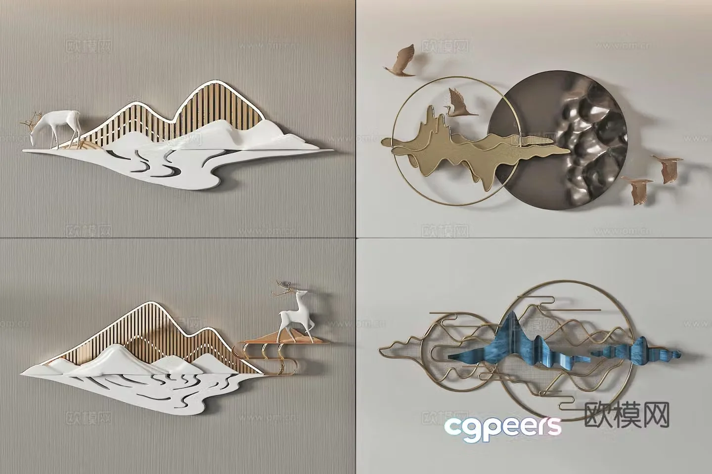 New Chinese style light luxury wall decoration pendant three-dimensional painting art installation 3d model