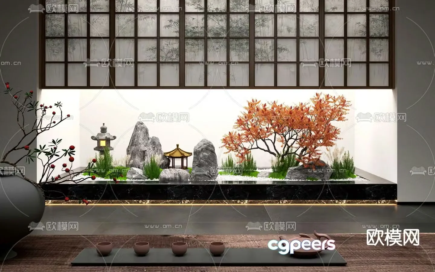 New Chinese-style plant pile indoor landscaping 3D model