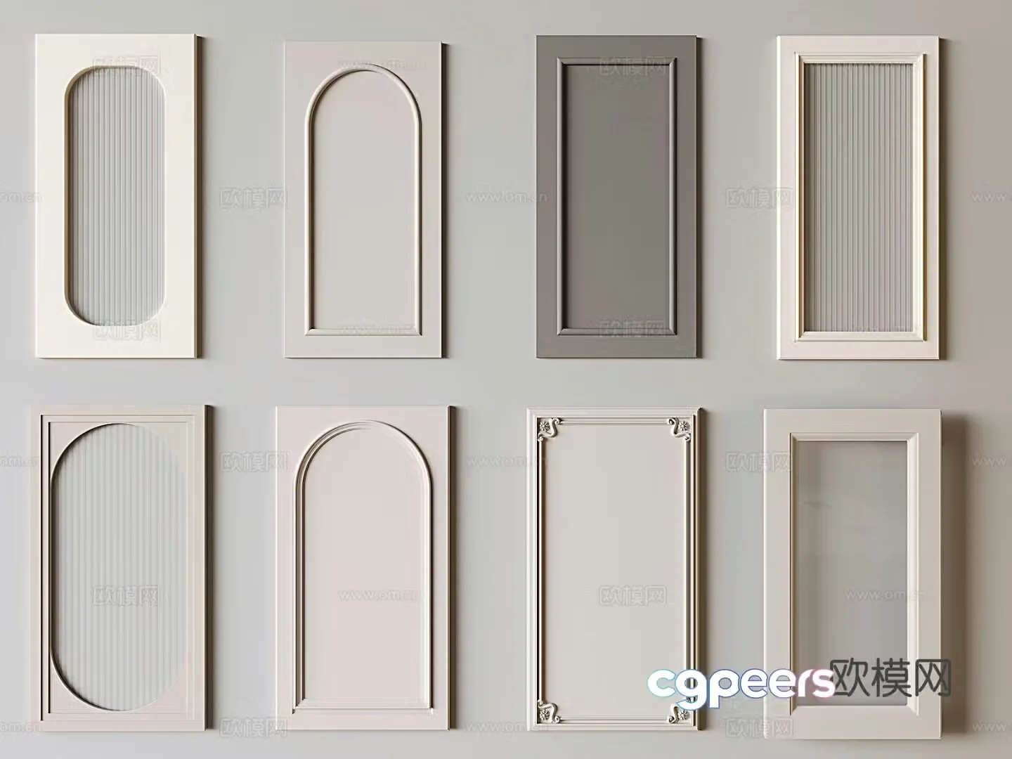 Cream style wardrobe door Changhong glass cabinet door solid wood door panel 3D model