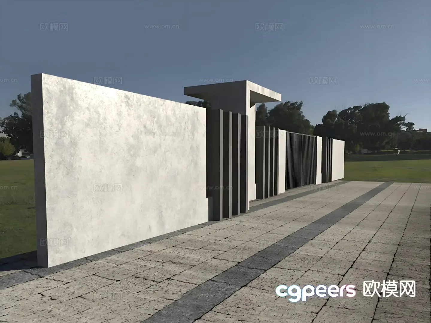 Simple courtyard wall courtyard fence fence 3d model