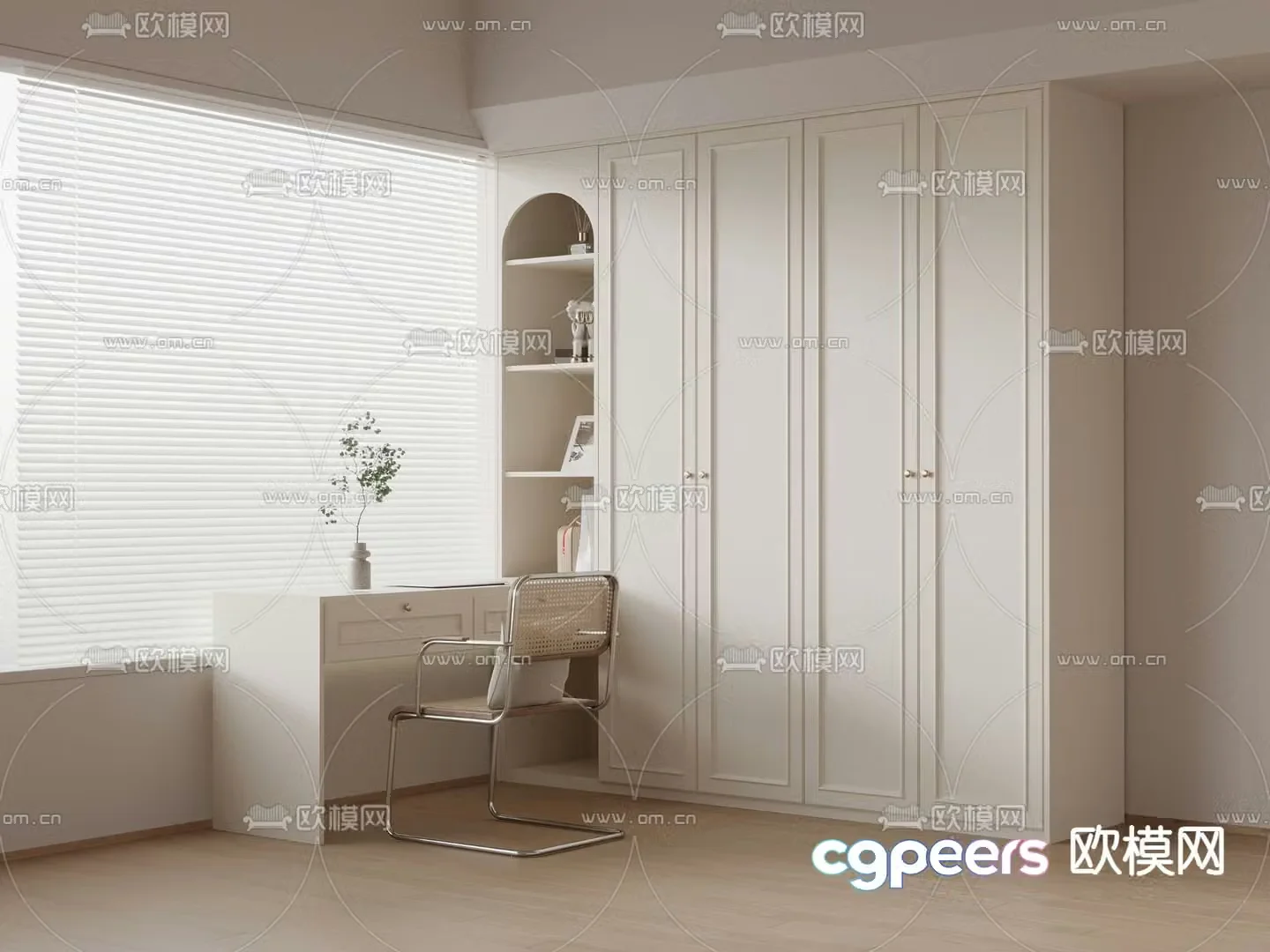 Cream wardrobe integrated wardrobe 3d model