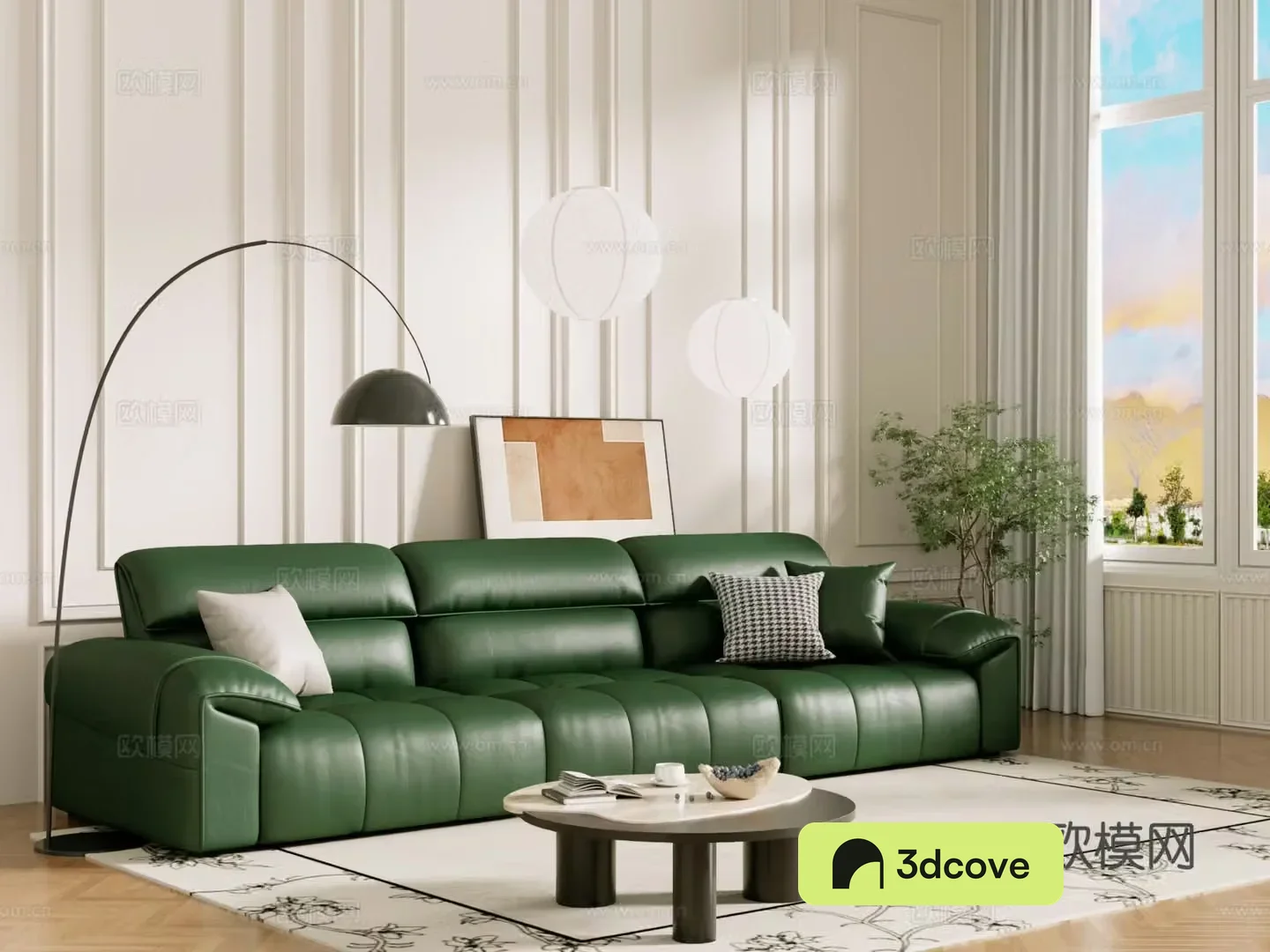 Middle-aged sofa combination coffee table carpet multi-person sofa 3D model