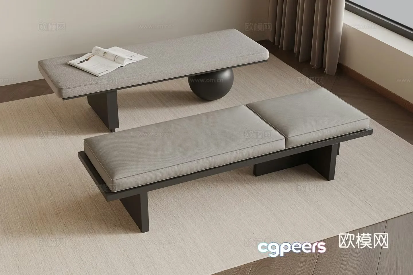 Modern shoe changing bench bench 3d model