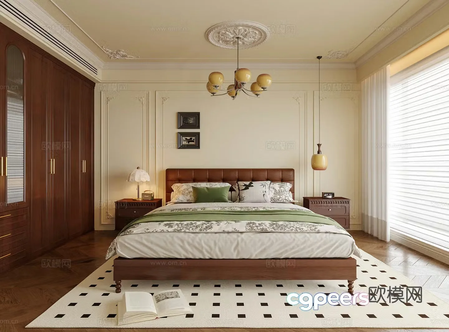French bedroom double bed nightstand bedroom chandeliers 3d model
