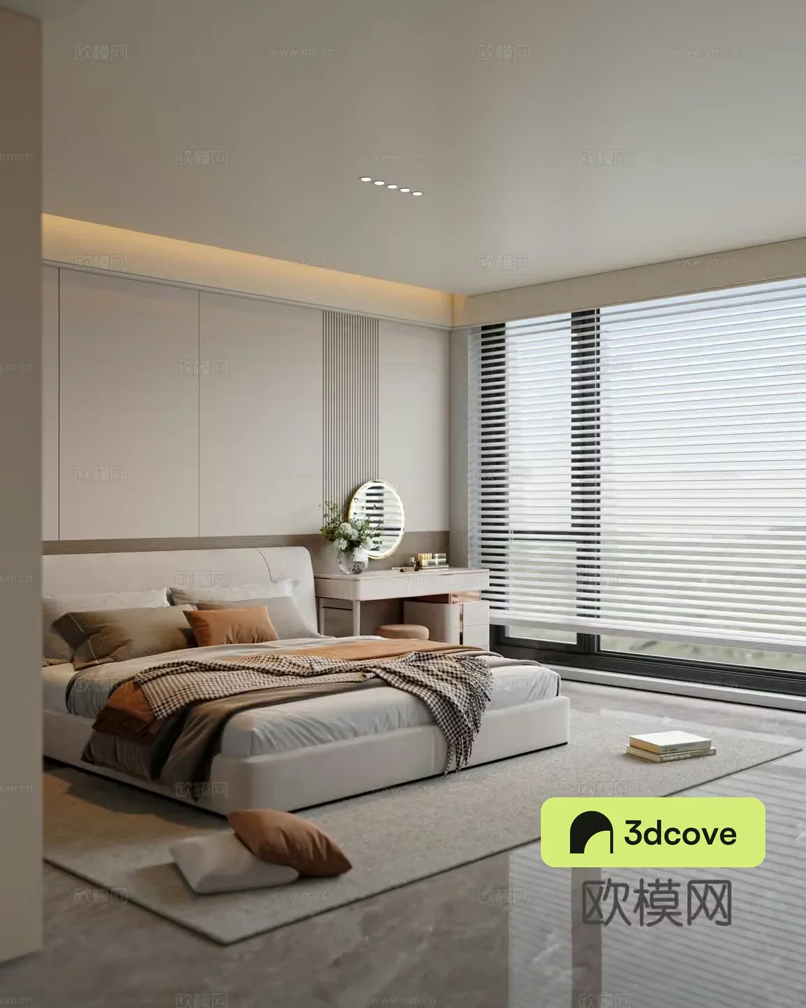 Modern bedroom Double bed Dressing table Carpet Jewelry ornaments