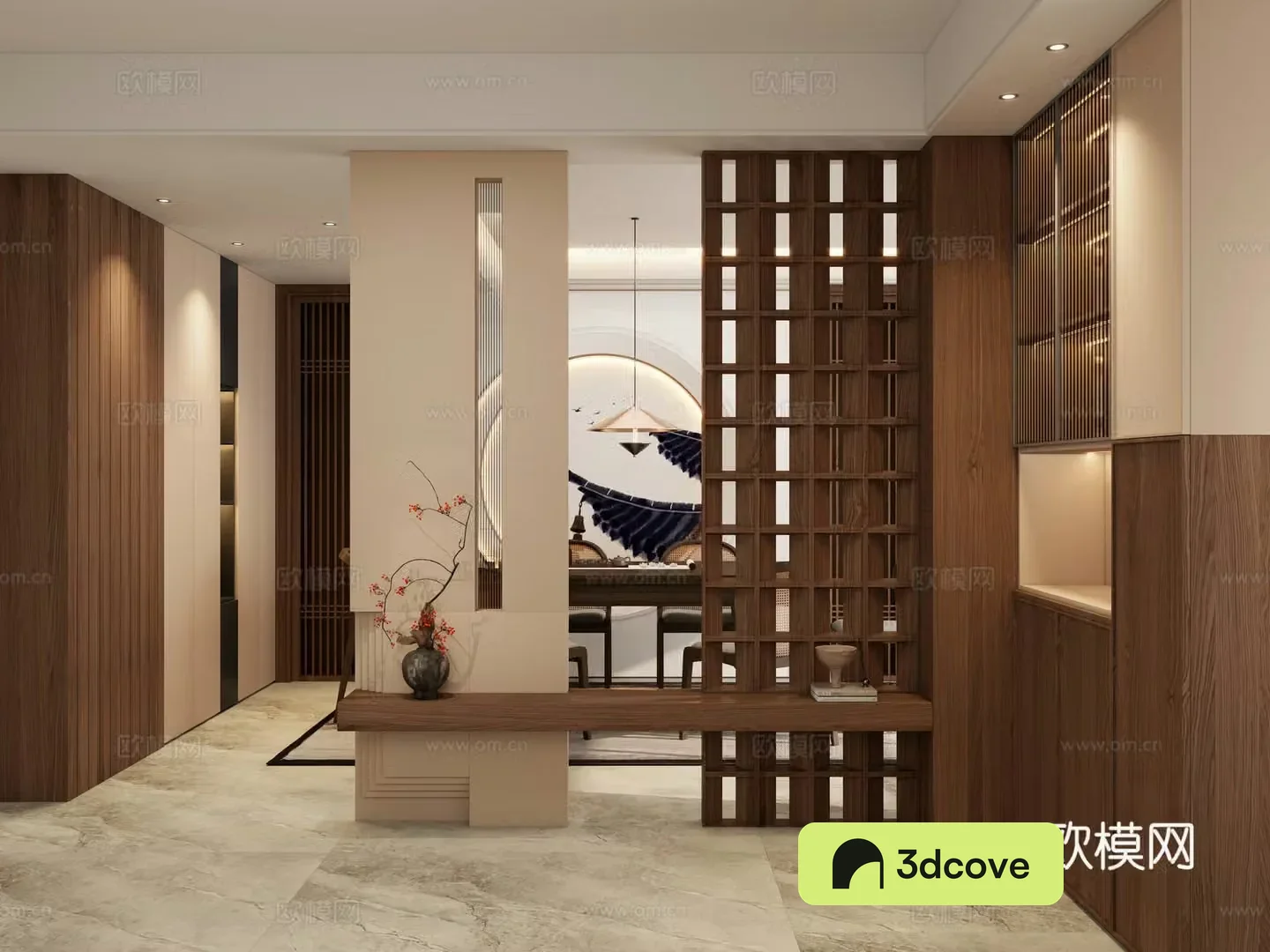 New Chinese style medieval style solid wood shape partition Scarpa stacked moon door entrance partition