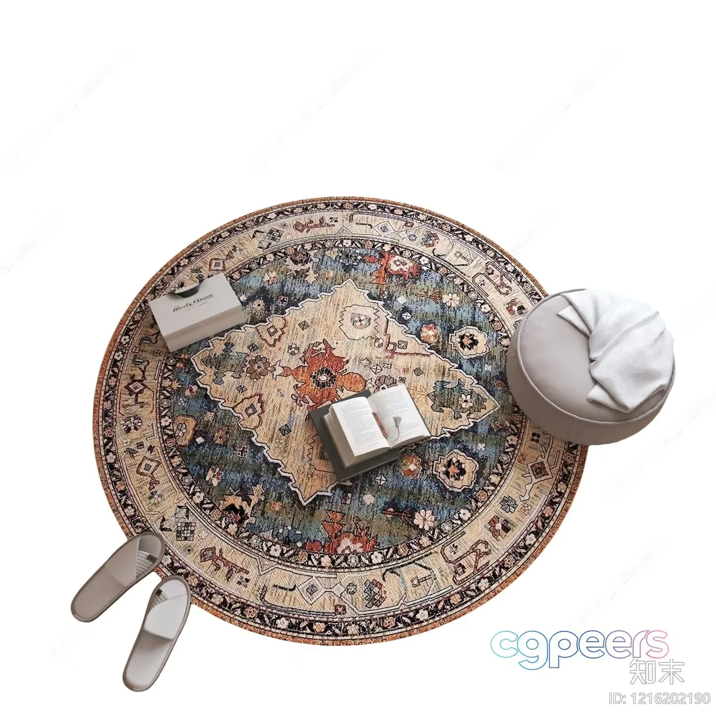 A Round Rug With A Floral Pattern 3D Model – 15332 – VRAY Render