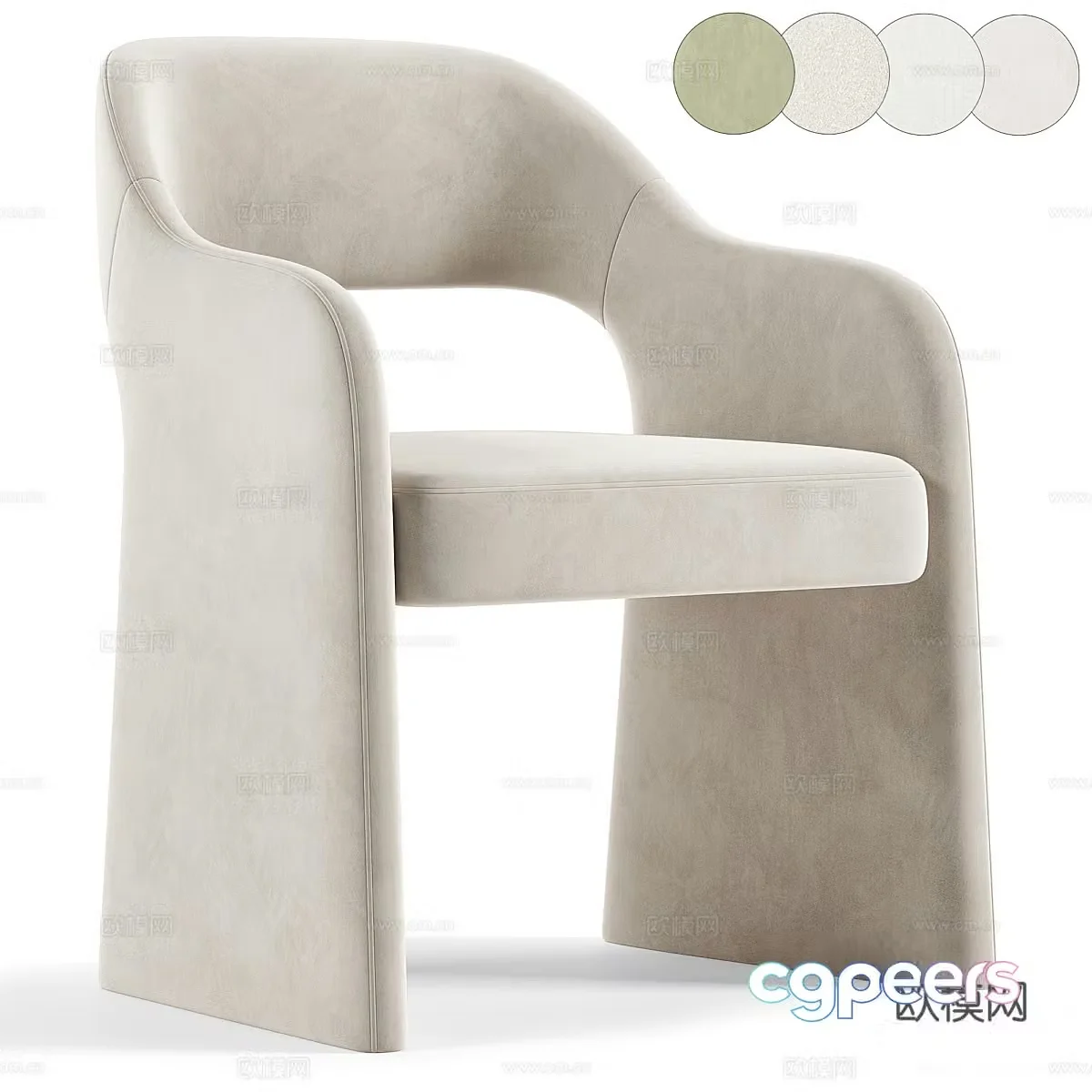 Modern cream style fabric single chair 3d model