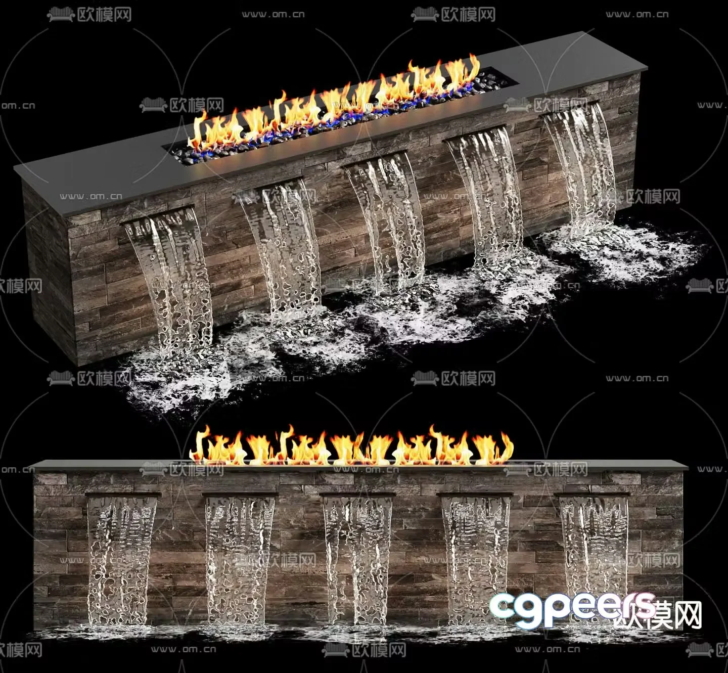 Waterfall fountain flowing water landscape 3d model