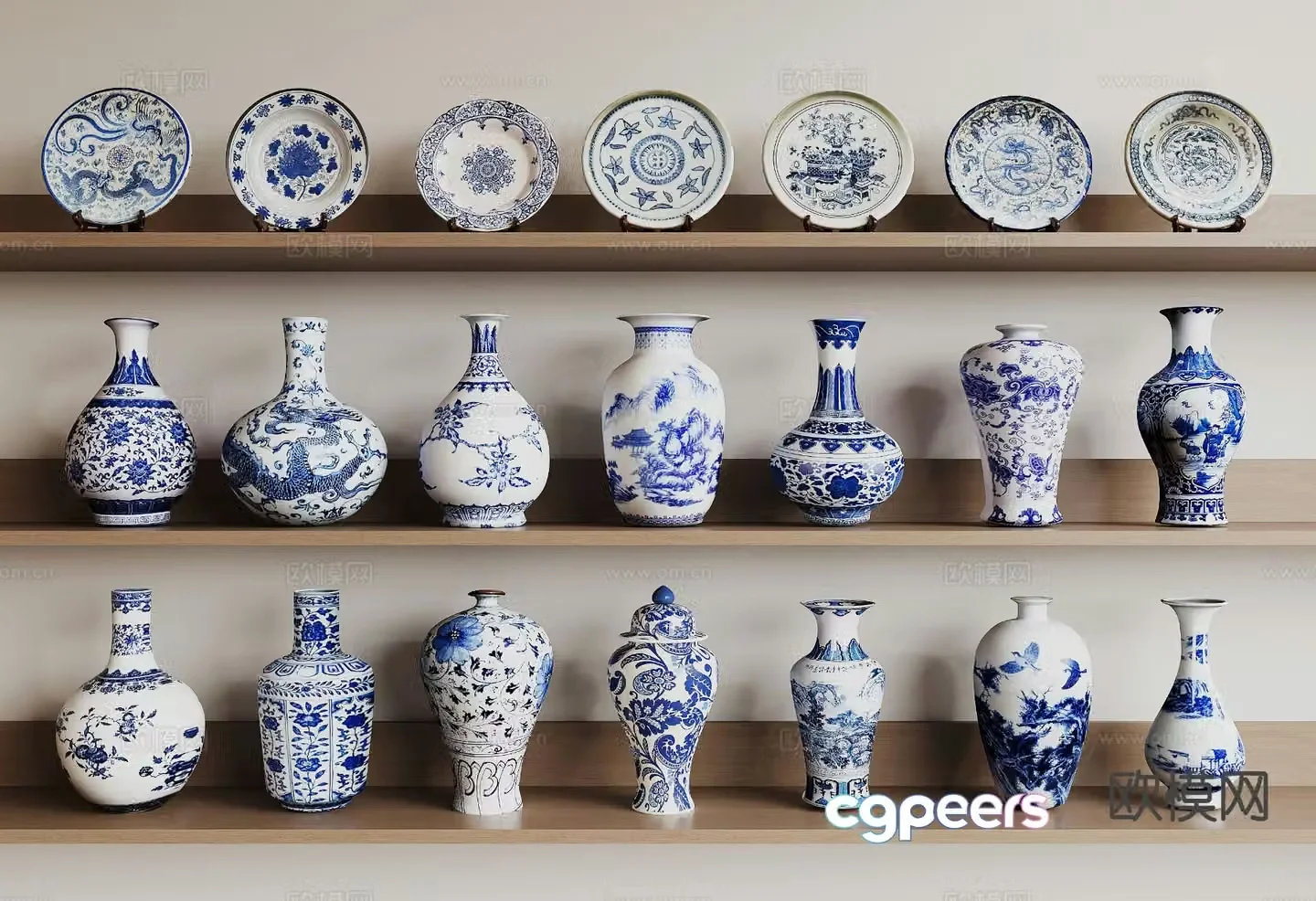 New Chinese blue and white porcelain vase porcelain 3d model