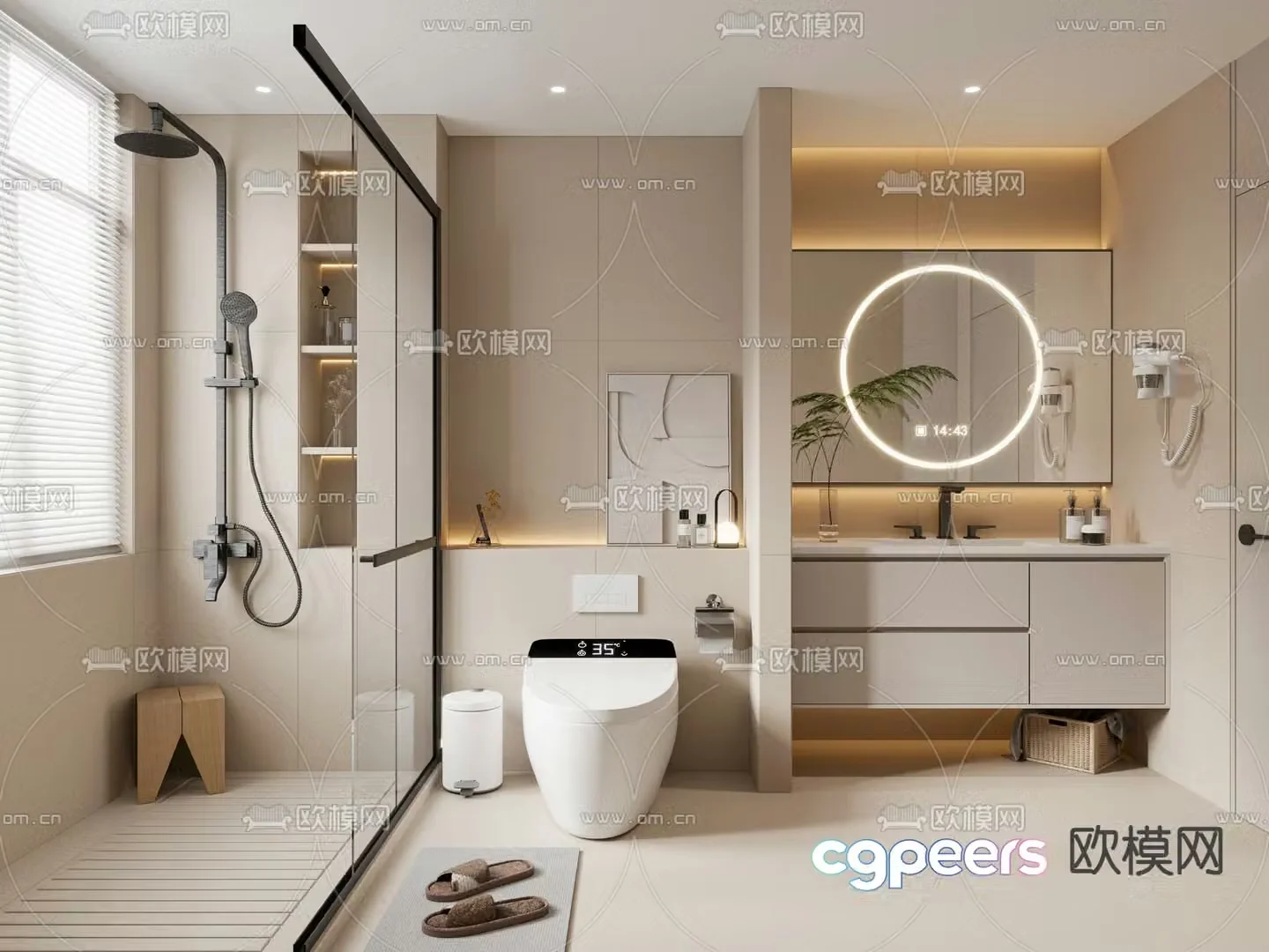 Creamy bathroom bathroom restroom 3d model