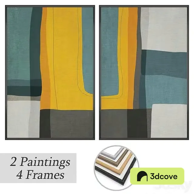 2 paintings and 4 frame options (plastic, wood, bronze, steel)