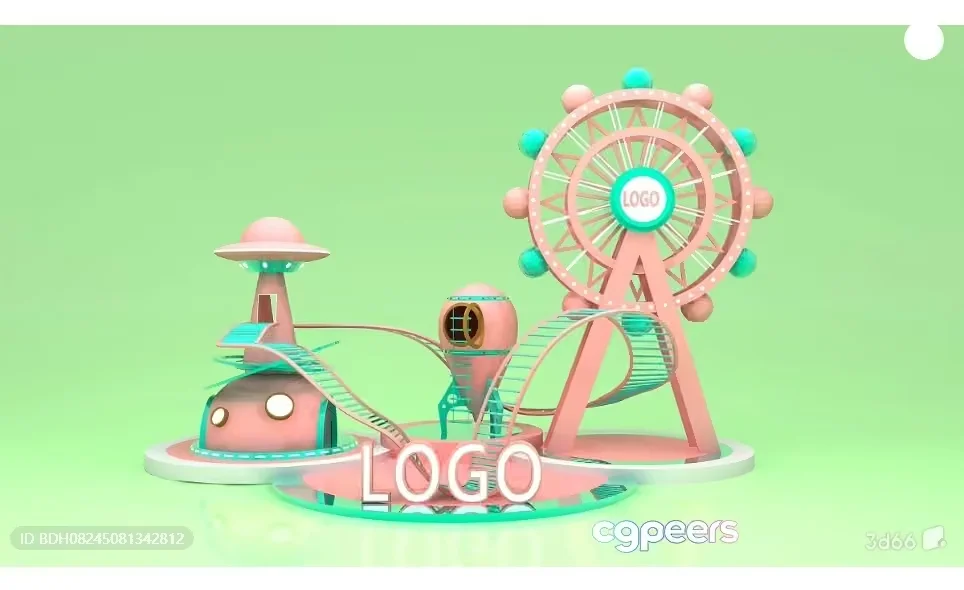 A Pink And Green Amusement Park Ride 3D Model – 9434 – VRAY Render