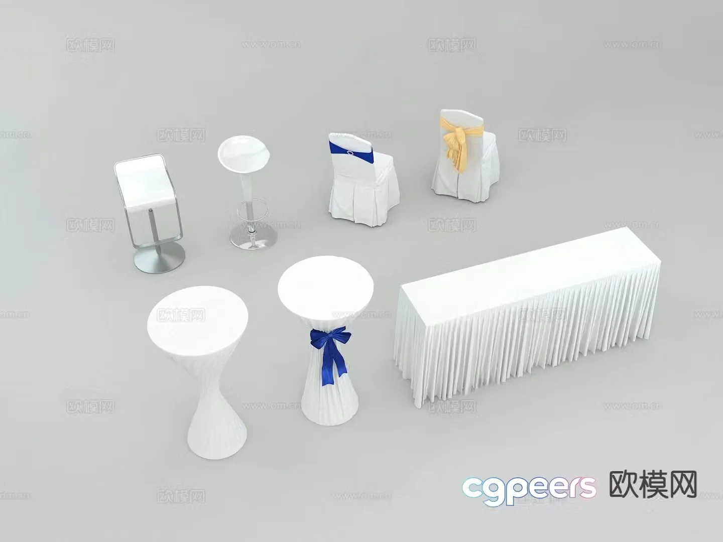 VIP tables and chairs sign-in table high table VIP chairs tablecloth 3D model
