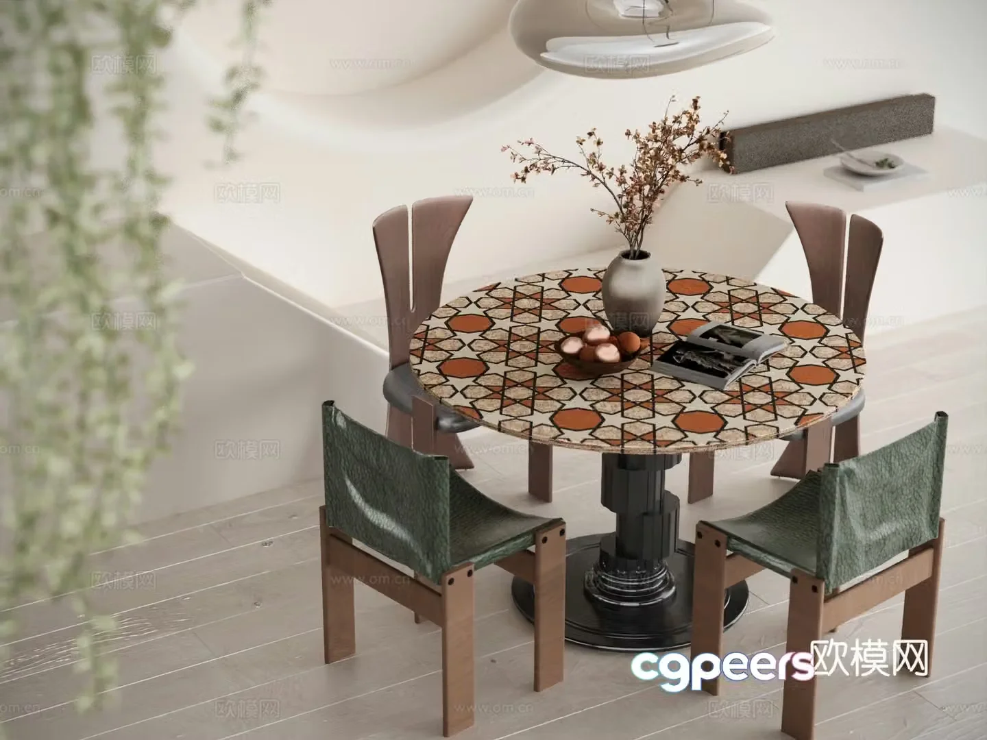 Medieval dining table and chairs round table 3d model