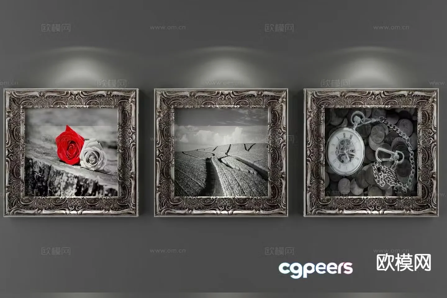 European decorative painting retro hanging painting combination painting 3D model