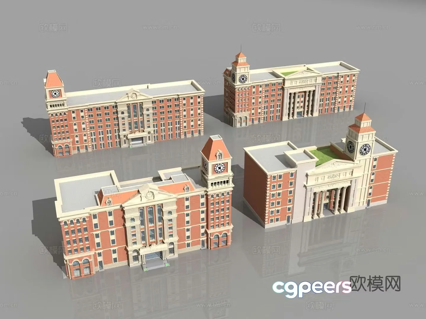 European -style construction school teaching building comprehensive building bell tower 3D model