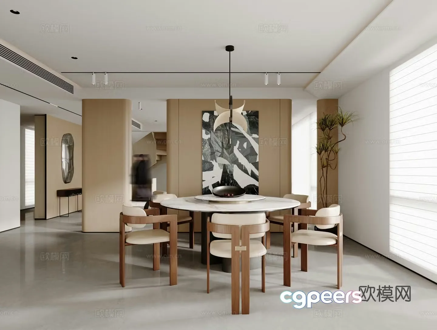 Modern restaurant Round dining table Log style restaurant Simple restaurant Chandelier Modern living restaurant 3d model