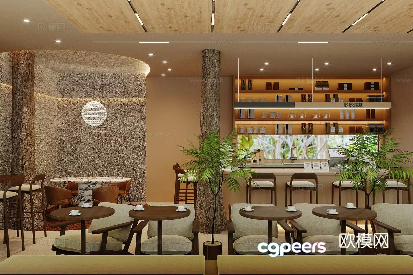 Log Cafe Milk Tea Shop 3D Model